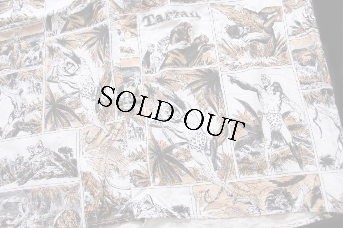 画像5: 80s Tarzan ターザン コミック柄 総柄 半袖 コットン オープンカラーシャツ M (5)