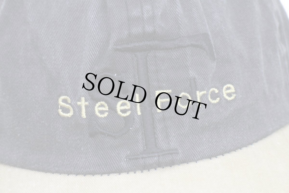 画像5: 00s Dorney Park Wildwater Kingdom SF Steel Force 刺繍 ツートン 切り替え コットンキャップ 黒×カーキ フェード (5)