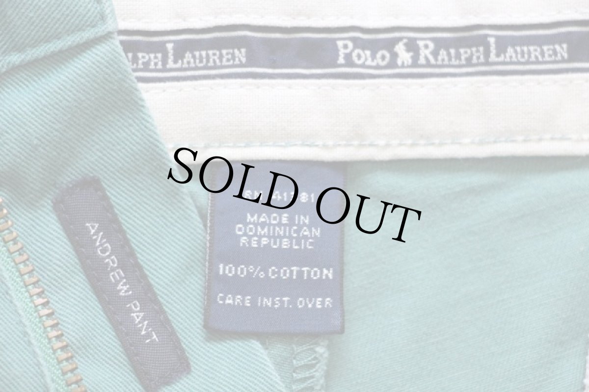 画像6: 90s ポロ ラルフローレン ANDREW PANT ツータック コットン チノパン 薄緑 w33 L30 (6)