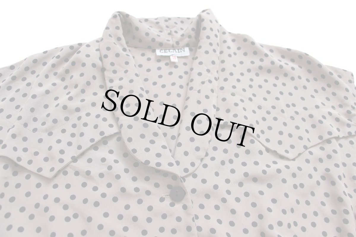 画像4: 80s CELAIN PARIS ドット柄 マキシ丈 ノースリーブ レーヨン ドレス ワンピース グレーベージュ 38 (4)