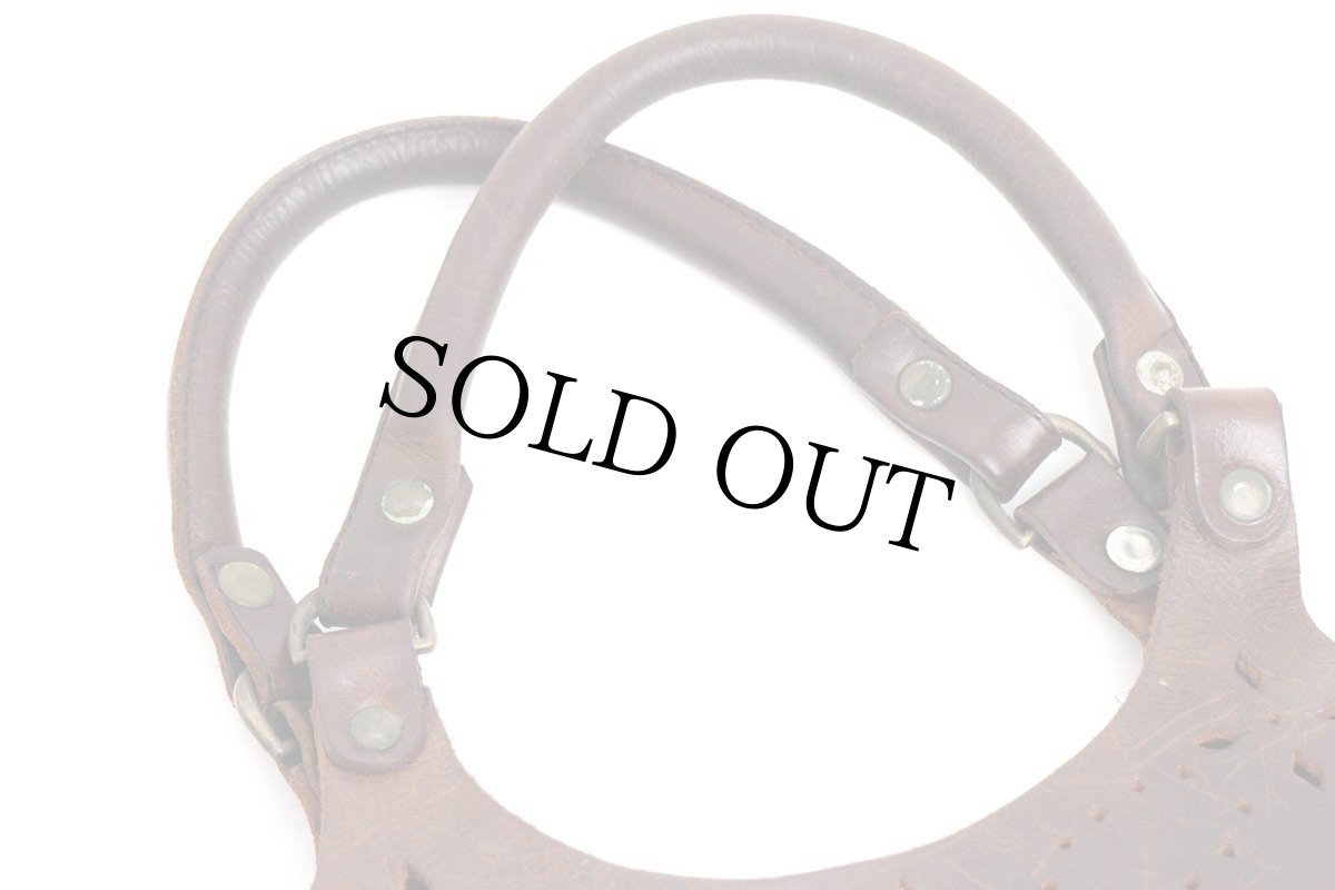 画像8: MORGAN パンチング レザー ハンドバッグ ダークブラウン (8)