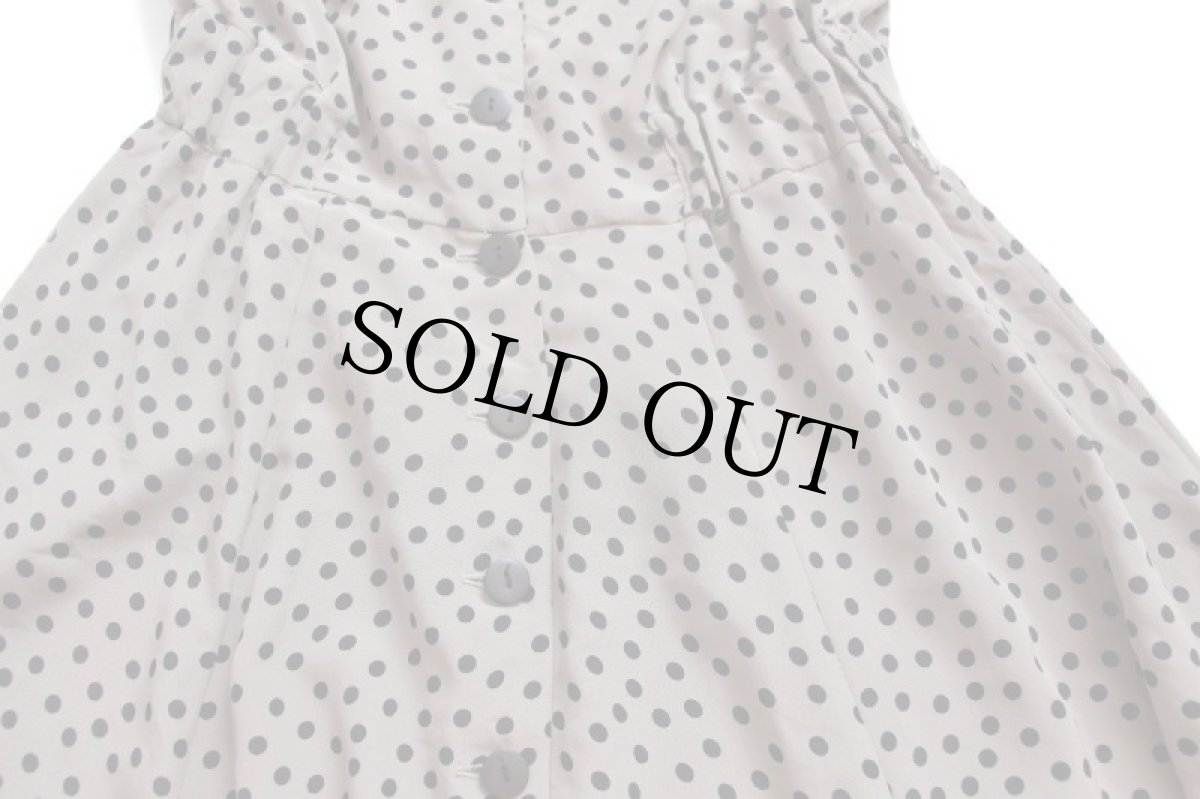 画像5: 80s CELAIN PARIS ドット柄 マキシ丈 ノースリーブ レーヨン ドレス ワンピース グレーベージュ 38 (5)