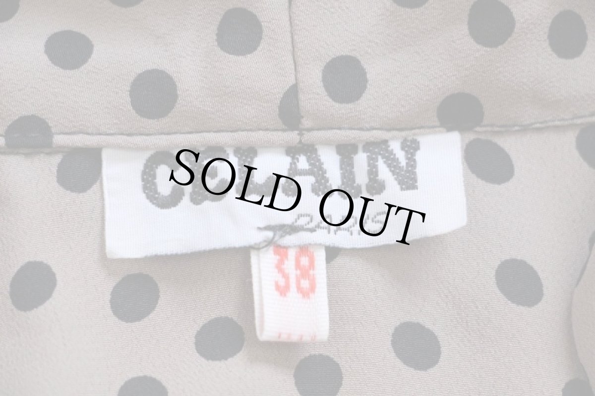 画像6: 80s CELAIN PARIS ドット柄 マキシ丈 ノースリーブ レーヨン ドレス ワンピース グレーベージュ 38 (6)