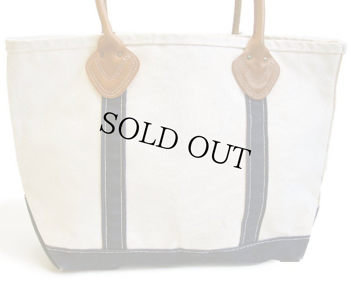 画像2: USA製 L.L.Bean BOAT AND TOTE W 刺繍 レザーハンドル キャンバス トートバッグ 紺 M★ミディアム (2)