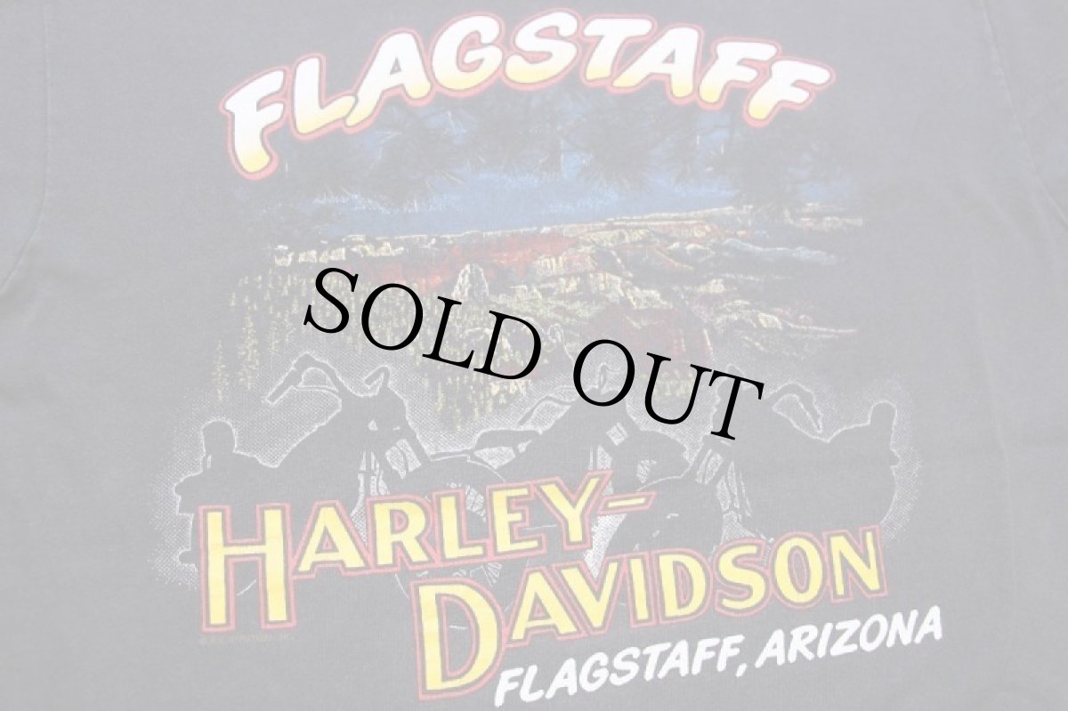 画像4: 80s HARLEY-DAVIDSON ハーレー ダビッドソン FLAGSTAFF ARIZONA 両面プリント コットンTシャツ 黒 フェード (4)