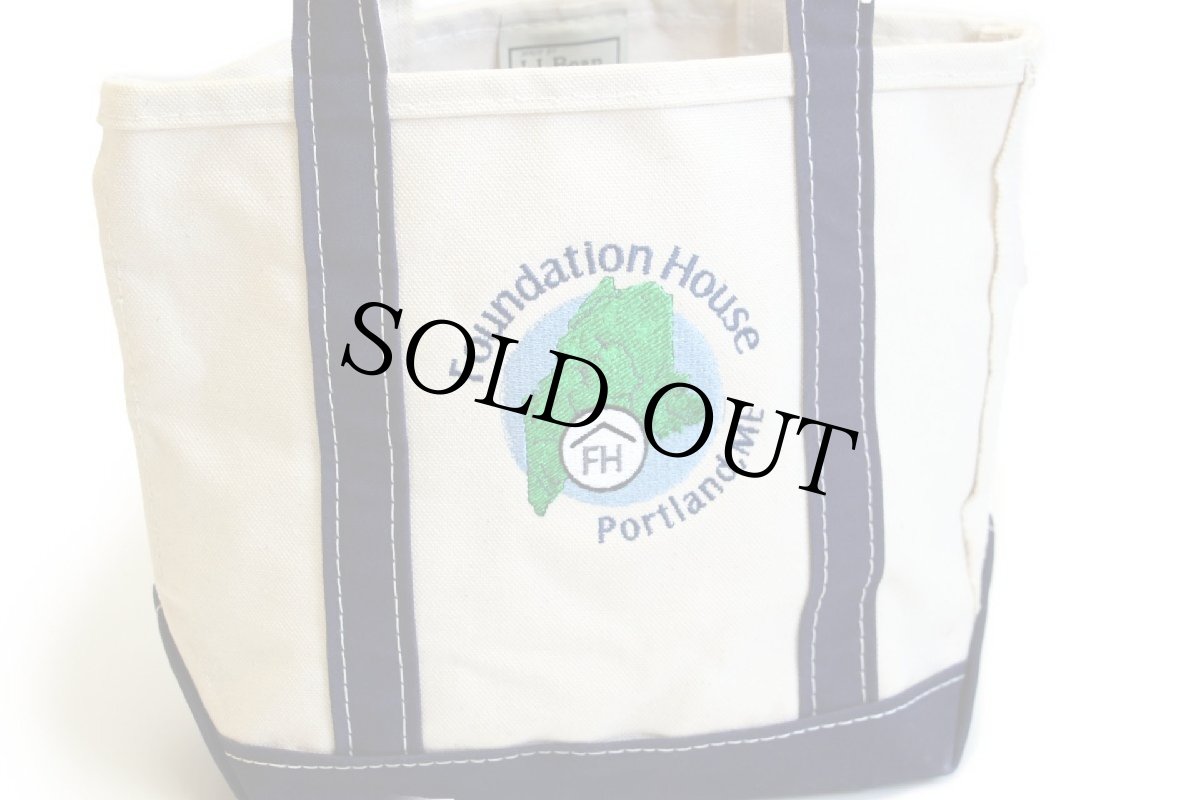 画像3: USA製 L.L.Bean BOAT AND TOTE Foundation House Portland,ME MOUNTAINSIDE刺繍 ロングハンドル キャンバス トートバッグ 紺 S★スモール (3)