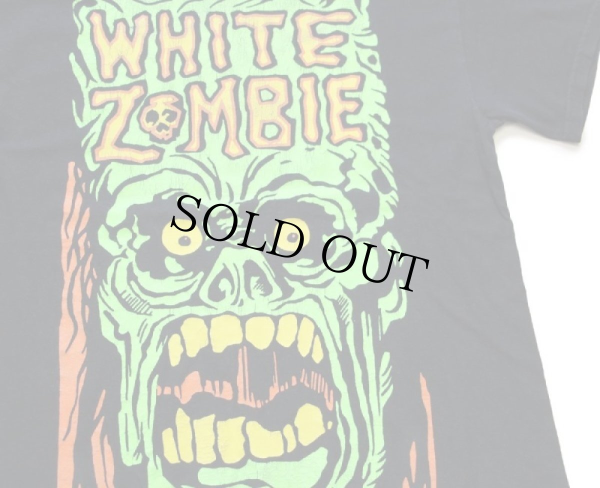 画像1: WHITE ZOMBIE ホワイトゾンビ 蛍光ひび割れプリント コットン バンドTシャツ 黒 M (1)