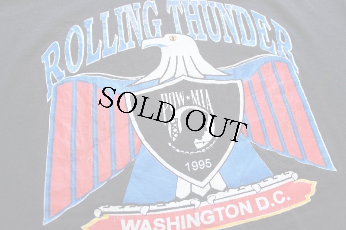 画像4: 90s USA製 ROLLING THUNDER POW MIA サンダーバード 両面プリント Tシャツ 黒 XL (4)