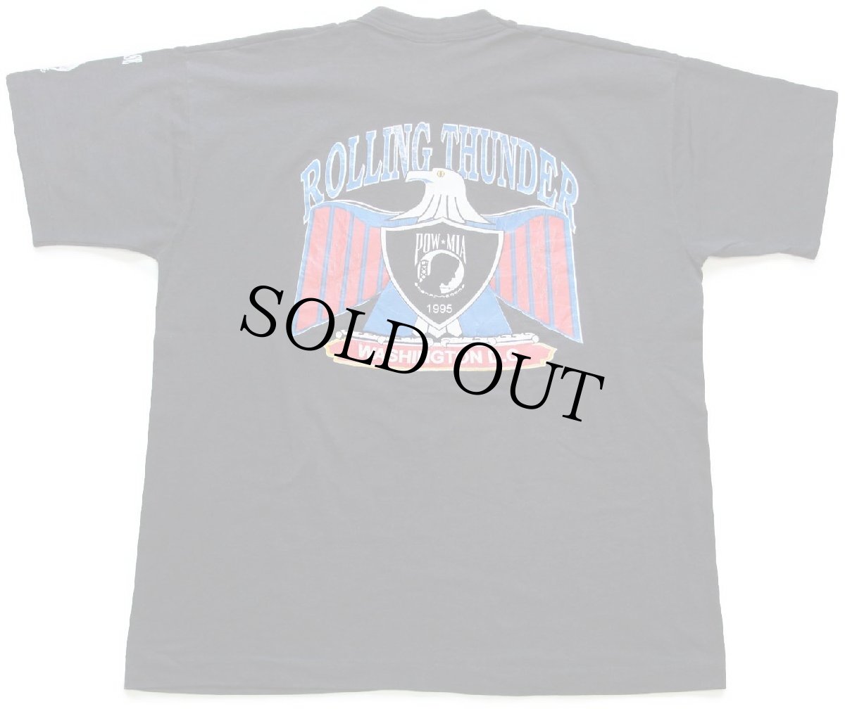 画像3: 90s USA製 ROLLING THUNDER POW MIA サンダーバード 両面プリント Tシャツ 黒 XL (3)