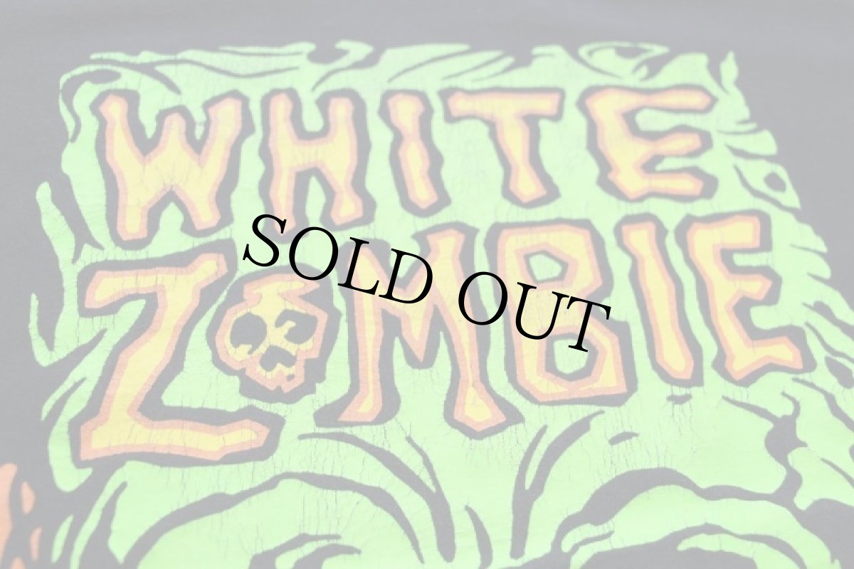 画像4: WHITE ZOMBIE ホワイトゾンビ 蛍光ひび割れプリント コットン バンドTシャツ 黒 M (4)