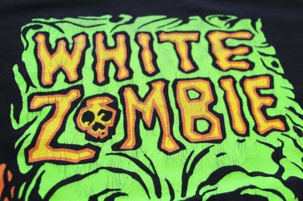 WHITE ZOMBIE ホワイトゾンビ 蛍光ひび割れプリント コットン バンドT