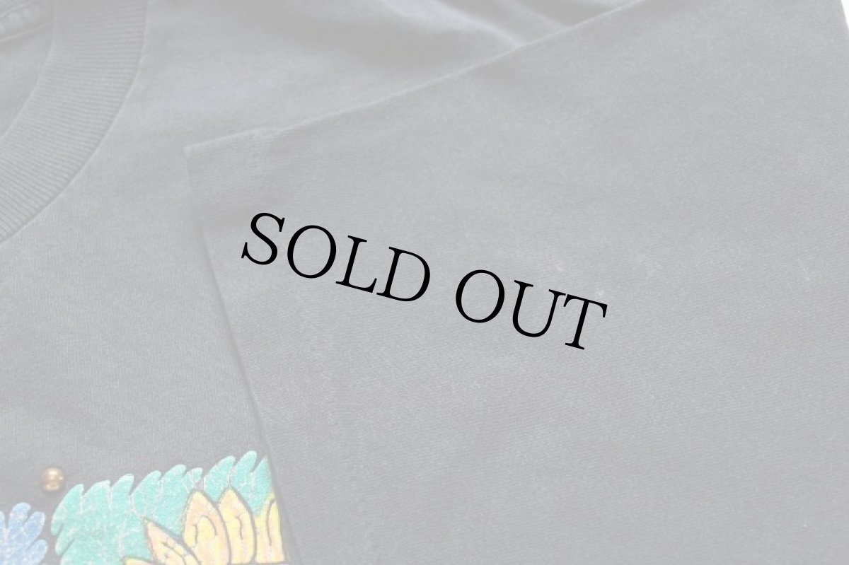 画像7: 90s ひまわり アート 発泡プリント リベット付き コットンTシャツ 黒 (7)