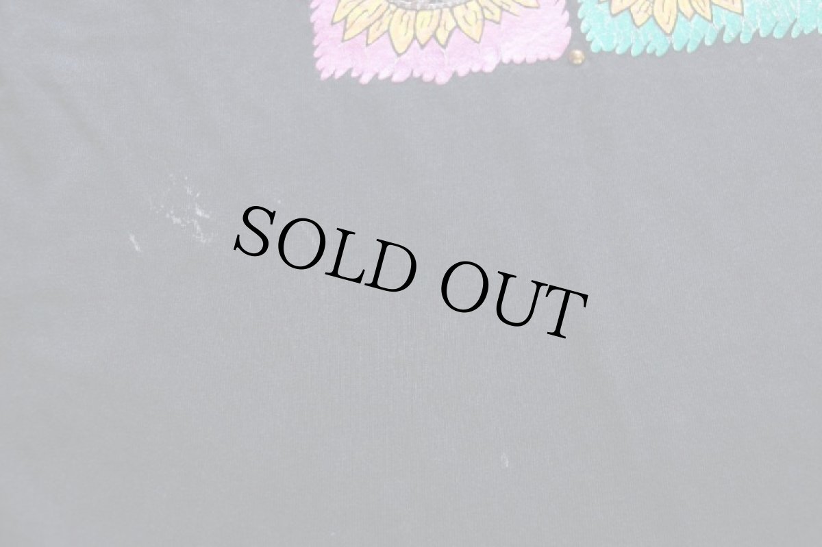 画像8: 90s ひまわり アート 発泡プリント リベット付き コットンTシャツ 黒 (8)