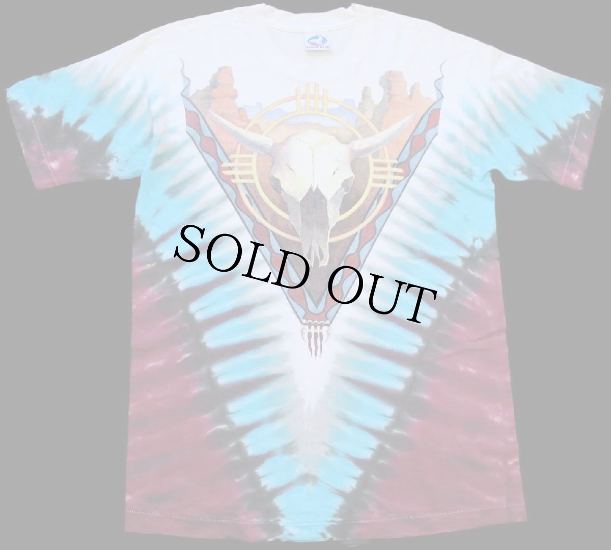 画像1: 90s USA製 LIQUID BLUE カウスカル イーグル スネーク アート 両面プリント タイダイ染め コットンTシャツ L (1)