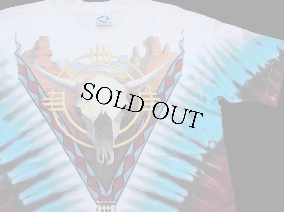 画像4: 90s USA製 LIQUID BLUE カウスカル イーグル スネーク アート 両面プリント タイダイ染め コットンTシャツ L (4)