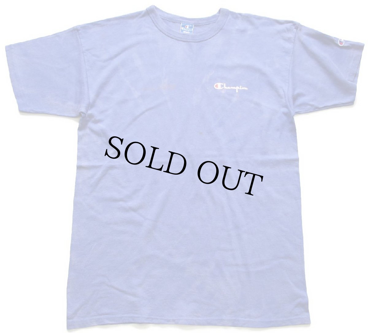 画像2: 90s USA製 Championチャンピオン ワンポイント スクリプト ロゴ ブリーチ加工 コットンTシャツ 青紫 XL (2)