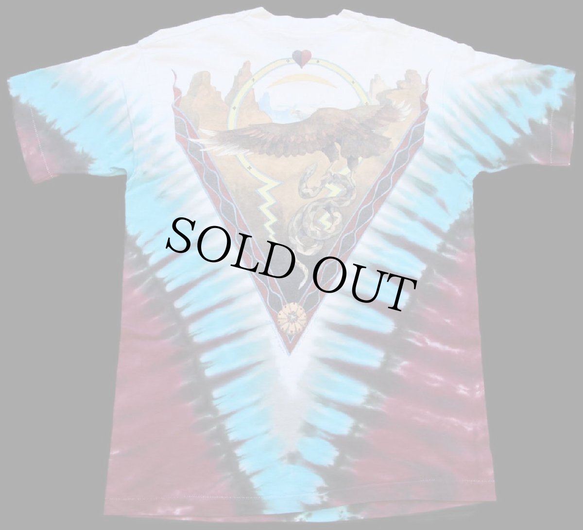 画像2: 90s USA製 LIQUID BLUE カウスカル イーグル スネーク アート 両面プリント タイダイ染め コットンTシャツ L (2)