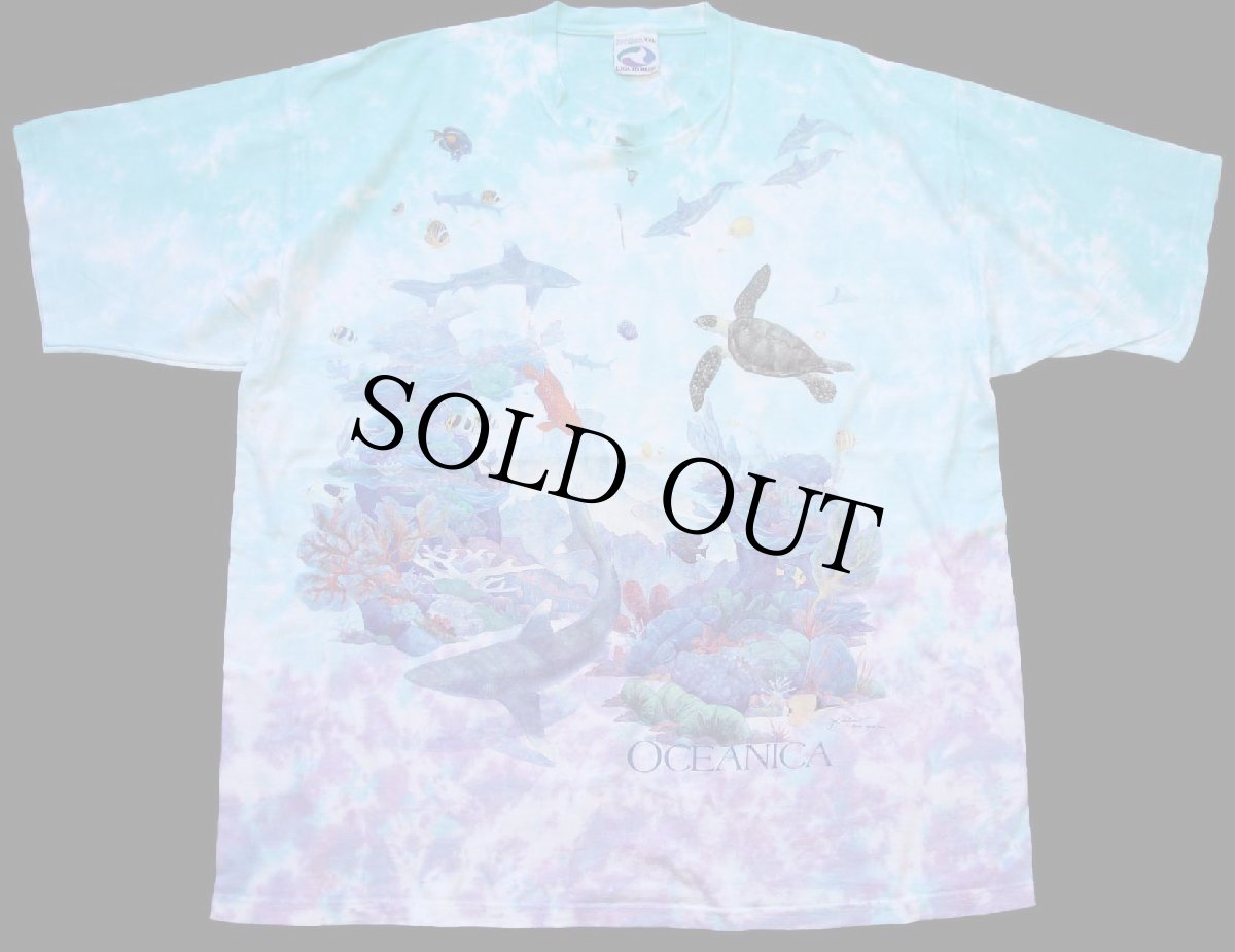 画像1: 90s LIQUID BLUE OCEANICA 海洋生物 アート 両面プリント タイダイ染め コットンTシャツ XXL★特大 (1)