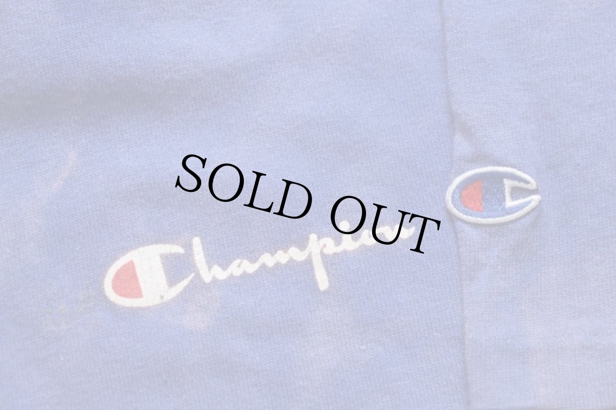 画像4: 90s USA製 Championチャンピオン ワンポイント スクリプト ロゴ ブリーチ加工 コットンTシャツ 青紫 XL (4)