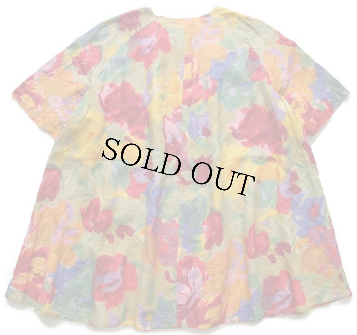 画像2: 80s イタリア製 WEEKEND アート 総柄 ノーカラー 半袖 リネン チュニック 12 (2)