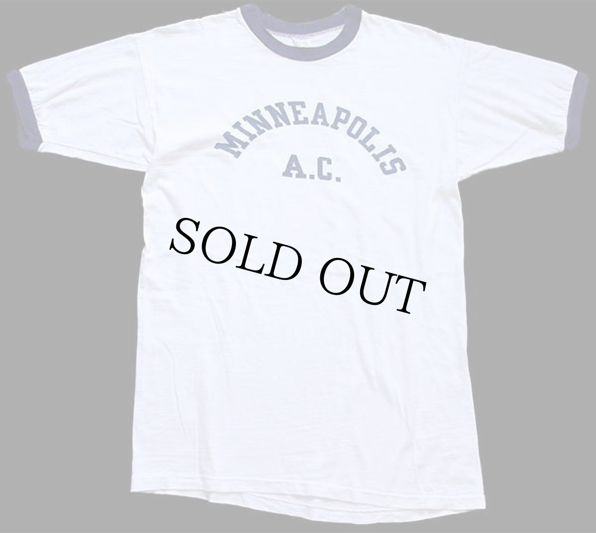 画像2: 60s USA製 CHAMPIONチャンピオン プロダクツ MINNEAPOLIS A.C. 染み込みプリント コットン リンガーTシャツ 白×ナス紺 L (2)