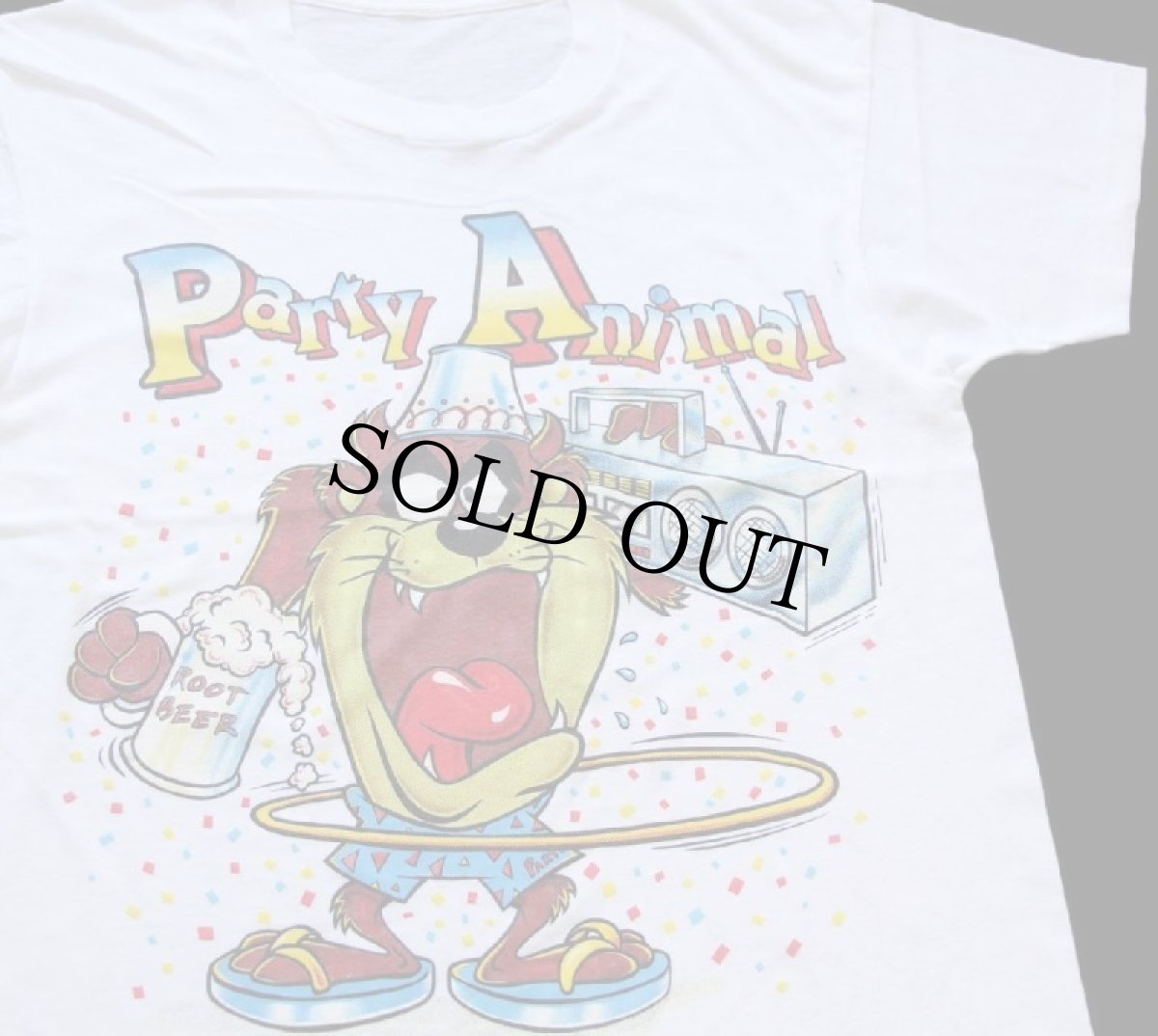 画像1: 80s WARNER BROS LOONEY TUNES タズマニアンデビル Party Animal Tシャツ 白 (1)