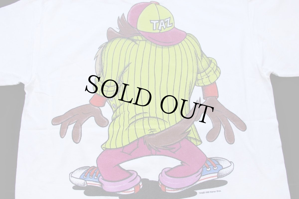 画像4: 90s USA製 Warner Bros LOONEY TUNES TAZ タズマニアンデビル 両面プリント コットンTシャツ 白 XL (4)