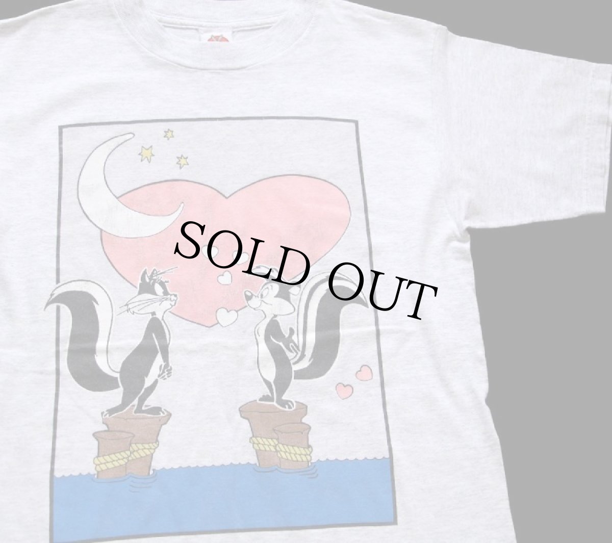 画像1: 90s USA製 WARNER BROS LOONEY TUNES PEPE LE PEWペペルピュー コットンTシャツ 杢ライトグレー (1)