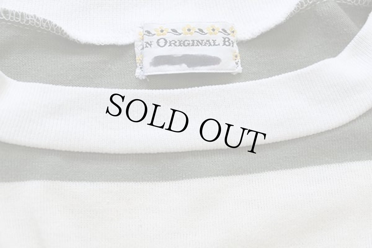 画像4: 70s ハンドメイド 太ボーダー Tシャツ ベージュ×オリーブ (4)