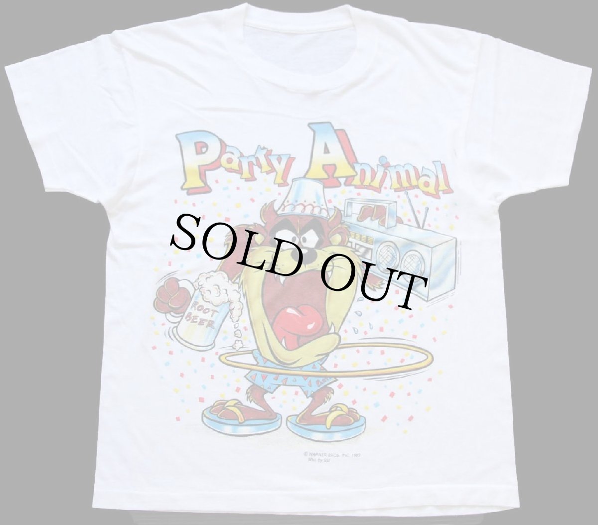 画像2: 80s WARNER BROS LOONEY TUNES タズマニアンデビル Party Animal Tシャツ 白 (2)