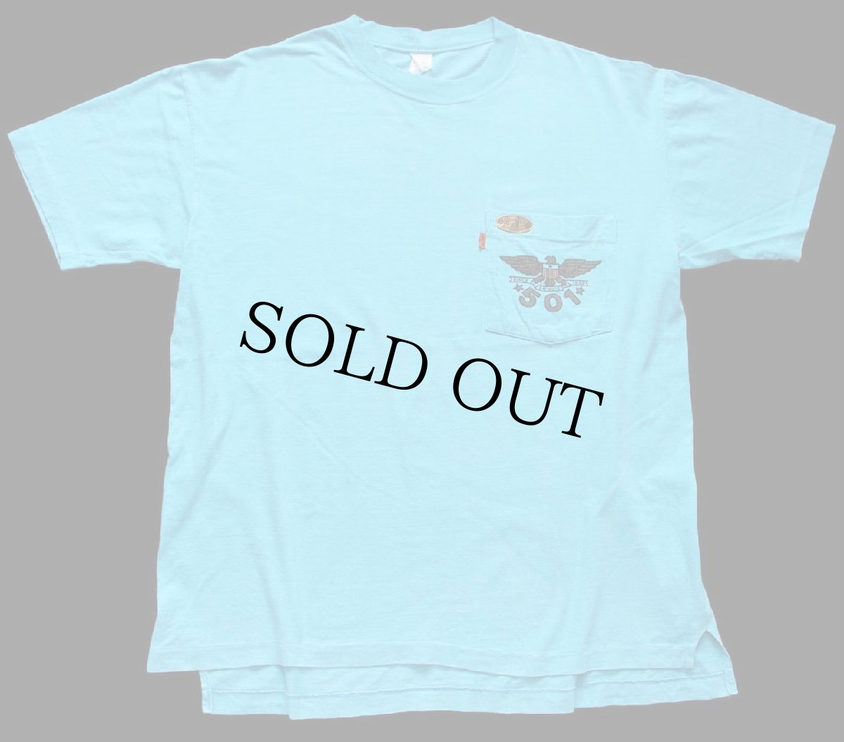 画像2: 80s Levi'sリーバイス 501 ロゴ オレンジタブ コットン ポケットTシャツ 水色 (2)