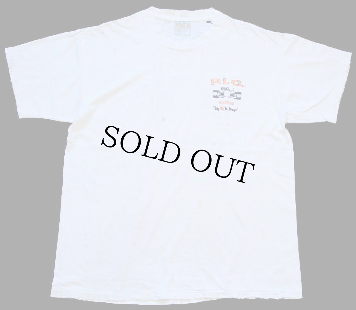 画像2: 90s P.I.G. RACING Say No To Drugs フォーミュラカー 蛍光プリント コットンTシャツ ボロ 白 L (2)