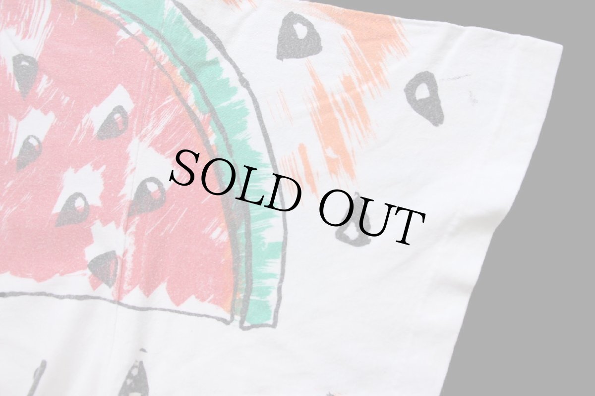 画像6: 90s スイカ アート オールオーバープリント コットンTシャツ 白 (6)