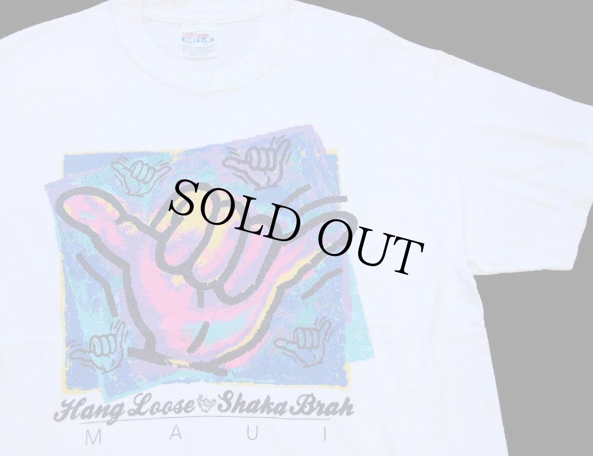 画像1: 90s メキシコ製 Hanes Hang Loose Shaka Brah MAUI アート コットンTシャツ 白 L (1)