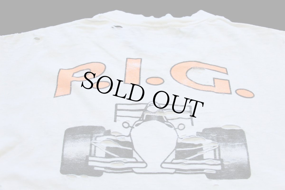 画像4: 90s P.I.G. RACING Say No To Drugs フォーミュラカー 蛍光プリント コットンTシャツ ボロ 白 L (4)