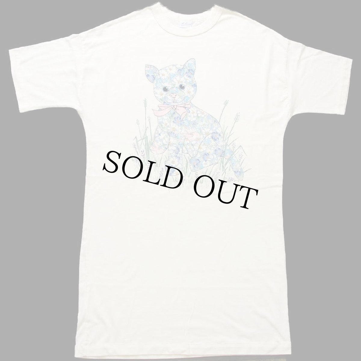 画像2: 80s USA製 Milaca キャット 花柄 ぬいぐるみ アート Tシャツ ワンピース クリーム (2)