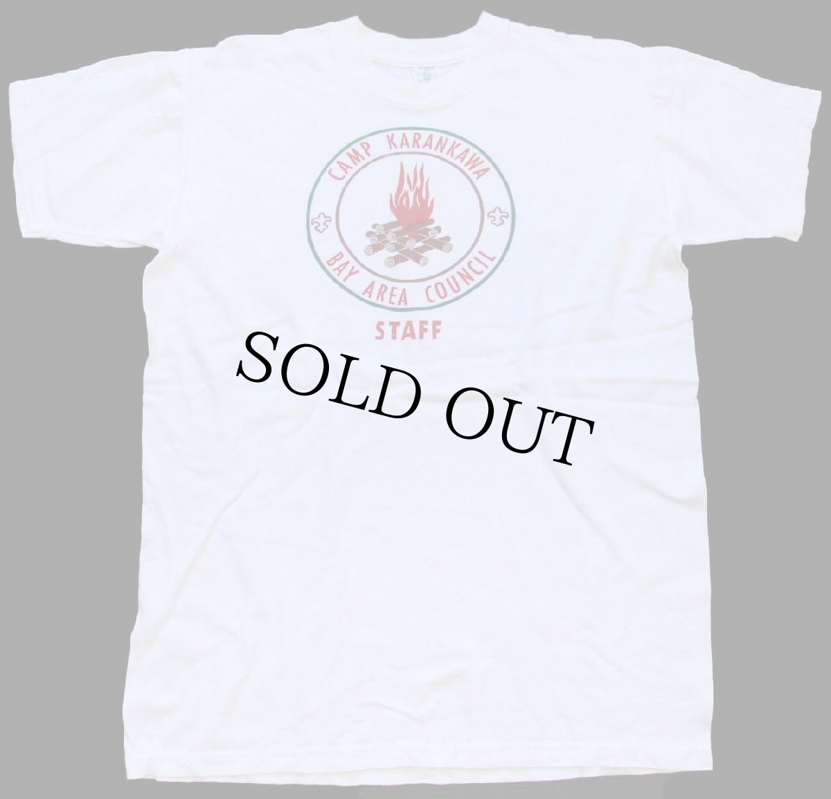 画像2: 60s BSA ボーイスカウト CAMP KARANKAWA BAY AREA COUNCIL 染み込みプリント コットンTシャツ 白 L (2)