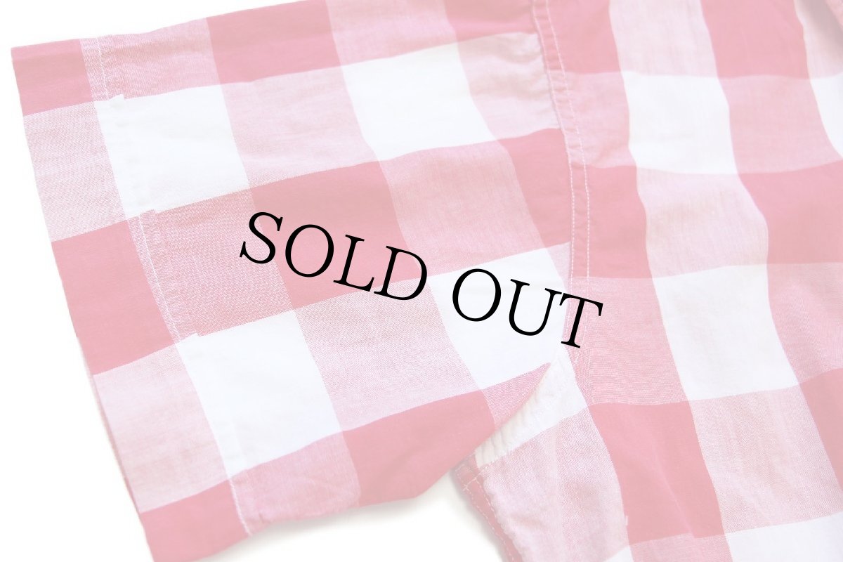 画像6: 60s GARI of CALIFORNIA ブロックチェック 三点留め ボタンダウン 半袖 コットンシャツ 赤×白 L (6)