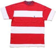 画像2: 90s nauticaノーティカ 太ボーダー コットン ポケットTシャツ 赤×白 M (2)