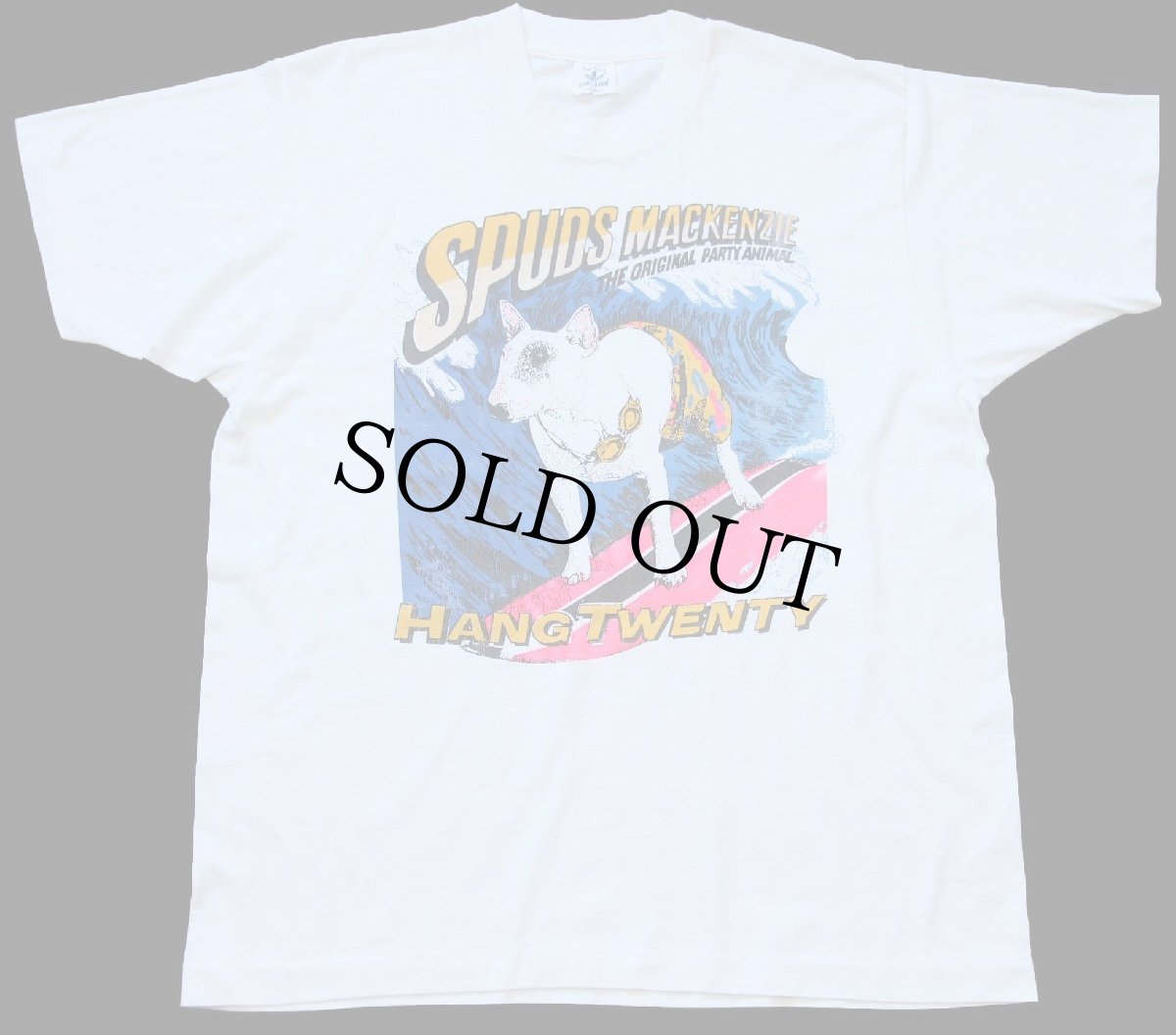 画像2: 80s USA製 adidasアディダス SPUDS MACKENZIE HANG TWENTY サーフ Tシャツ 白 XL★BUD LIGHTバドライト (2)