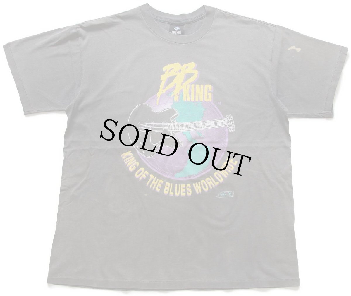 画像2: 90s USA製 BB KING KING OF THE BLUES WORLDWIDE ギター 地球 コットンTシャツ 黒 フェード XL (2)