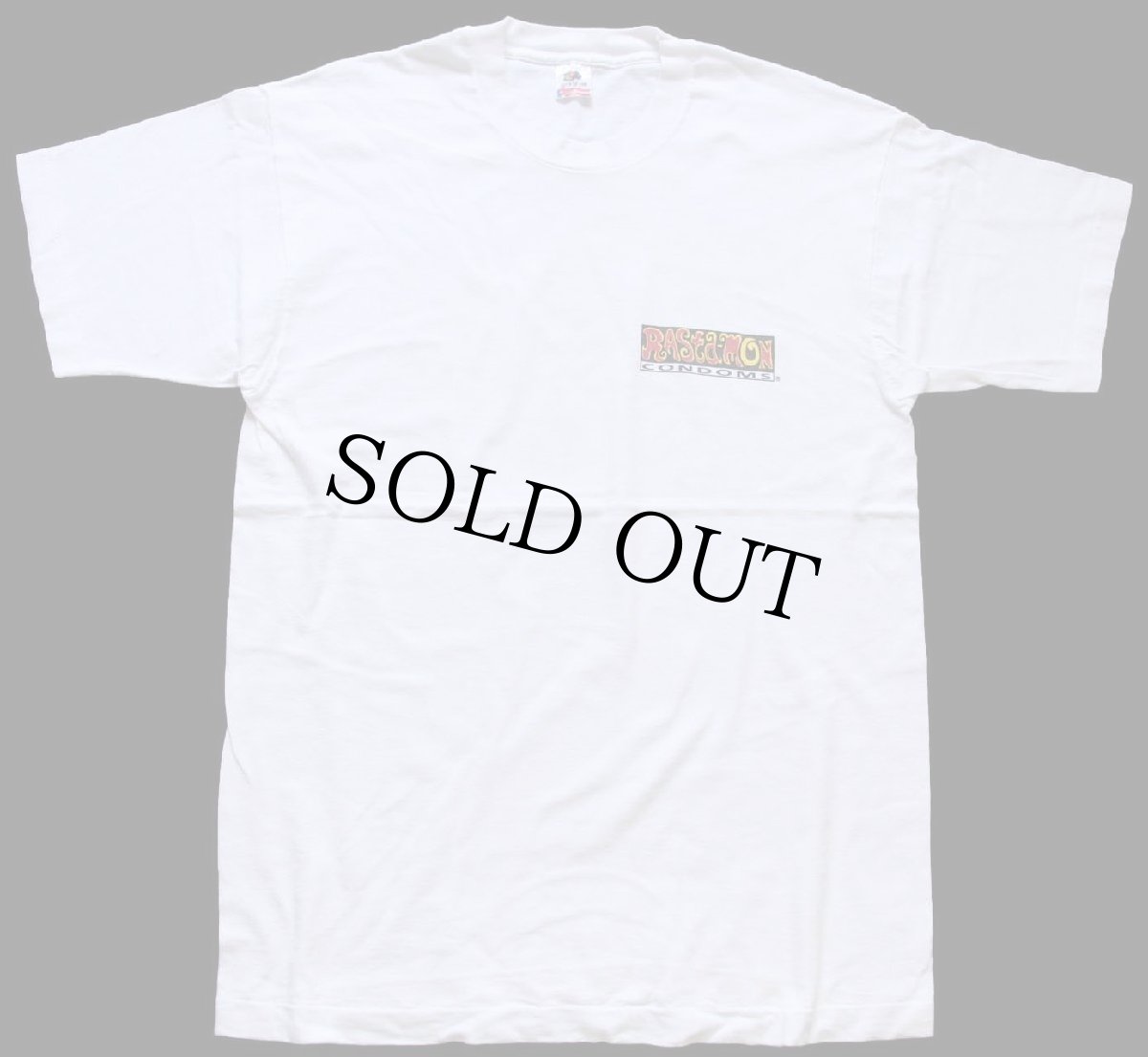 画像2: 90 USA製 RASta-MON CONDOMS ラスタ ガンジャ コンドーム コットンTシャツ 白 L (2)