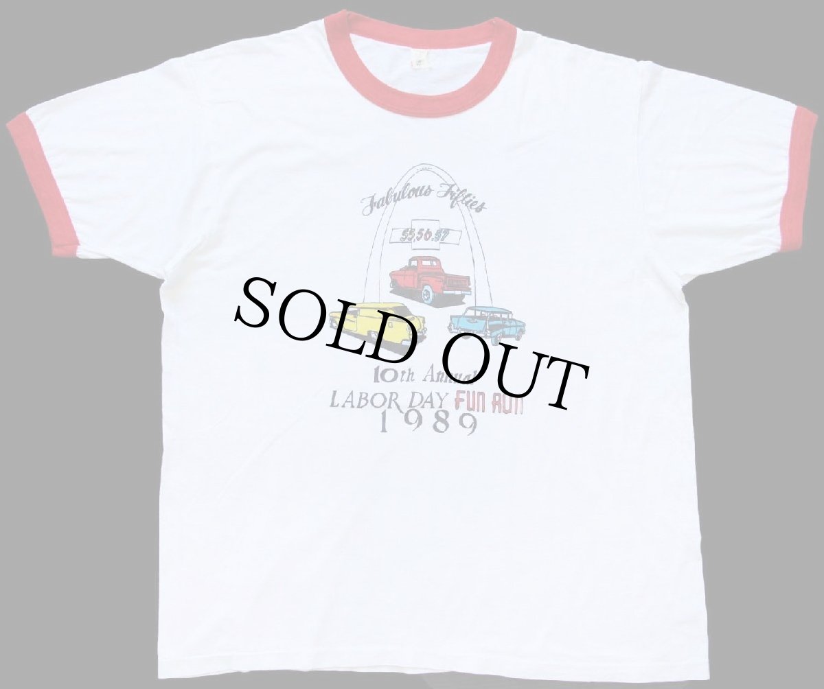 画像2: 80s USA製 Fabulous Fifties LABOR DAY FUN RUN 1989 リンガーTシャツ 白×赤 XL (2)