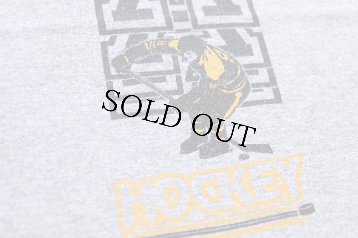 画像4: 90s USA製 Army HOCKEY ひび割れプリント コットン×レーヨン Tシャツ 杢グレー M (4)