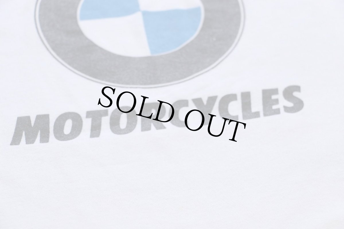 画像5: 80s BMW MOTORCYCLES ビッグロゴ リンガーTシャツ 白×紺 (5)