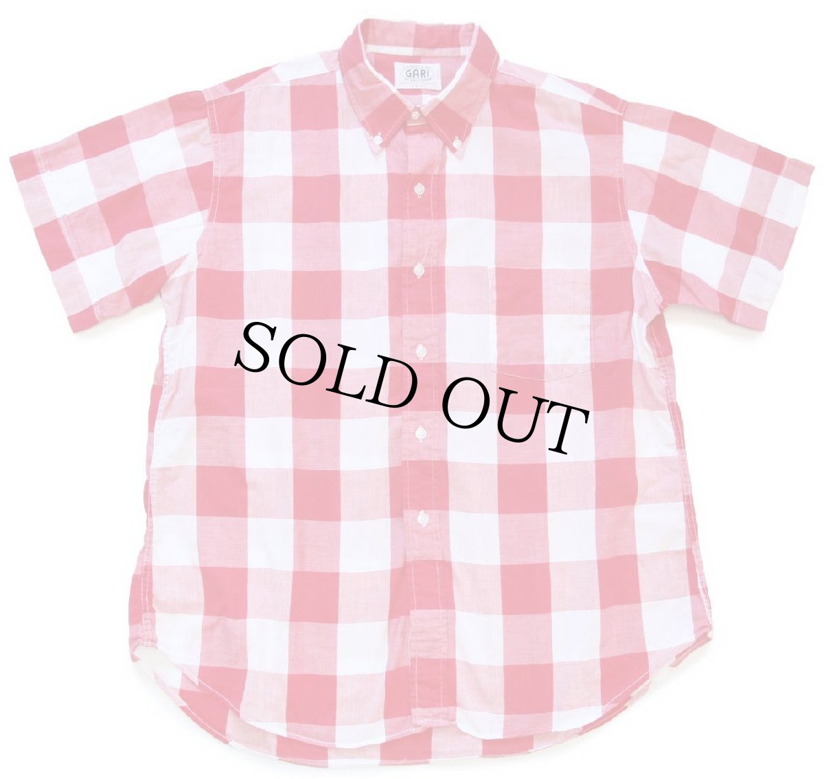 画像1: 60s GARI of CALIFORNIA ブロックチェック 三点留め ボタンダウン 半袖 コットンシャツ 赤×白 L (1)