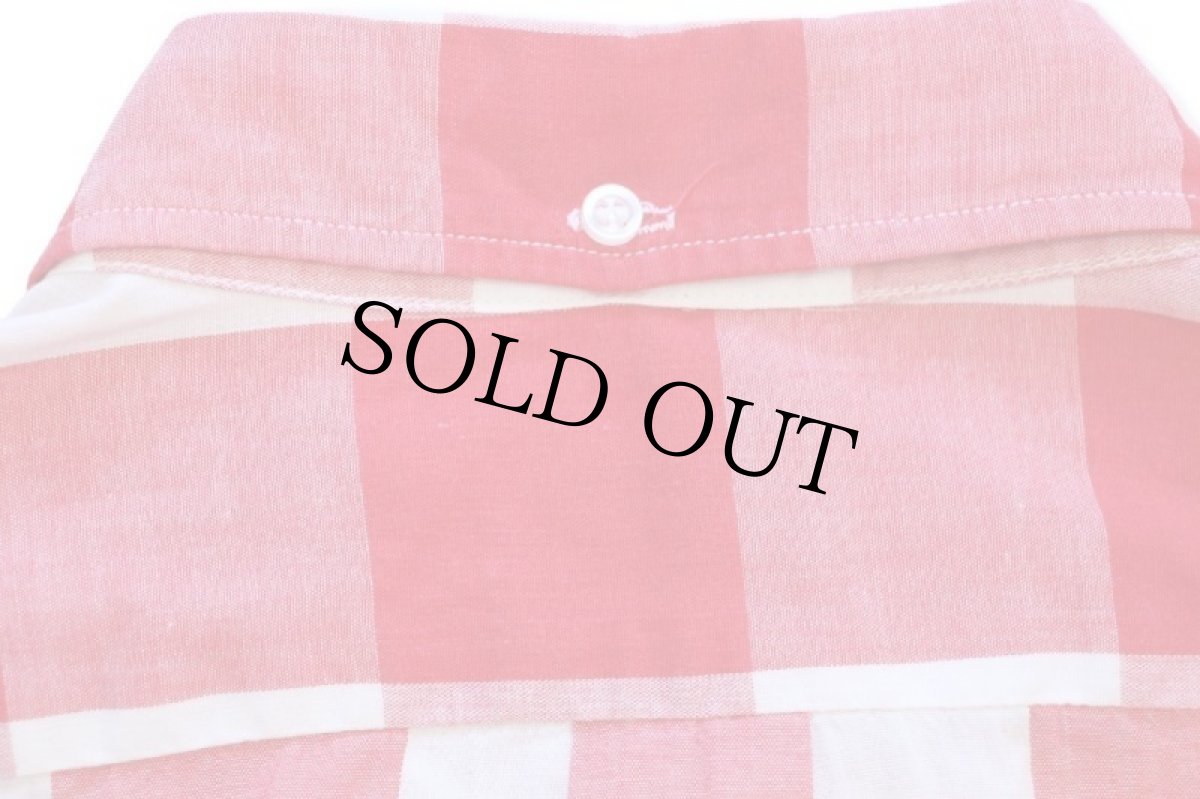 画像5: 60s GARI of CALIFORNIA ブロックチェック 三点留め ボタンダウン 半袖 コットンシャツ 赤×白 L (5)