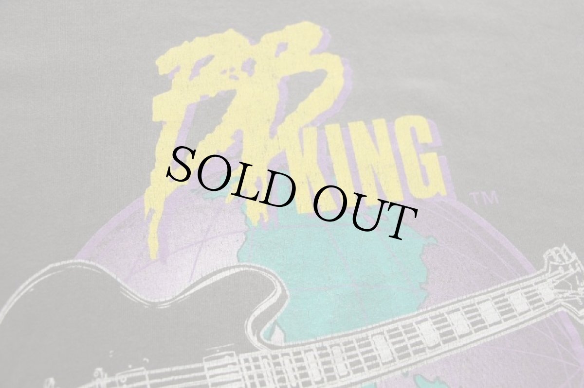 画像4: 90s USA製 BB KING KING OF THE BLUES WORLDWIDE ギター 地球 コットンTシャツ 黒 フェード XL (4)