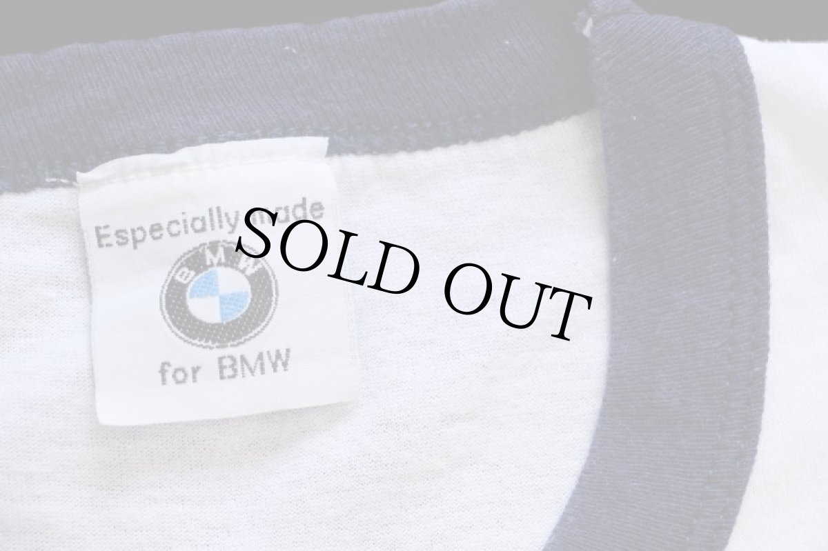 画像4: 80s BMW MOTORCYCLES ビッグロゴ リンガーTシャツ 白×紺 (4)