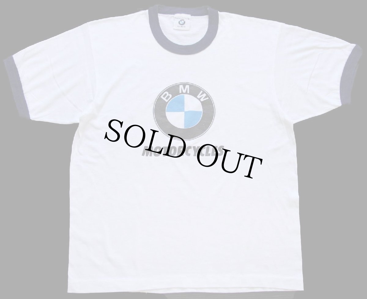 画像2: 80s BMW MOTORCYCLES ビッグロゴ リンガーTシャツ 白×紺 (2)